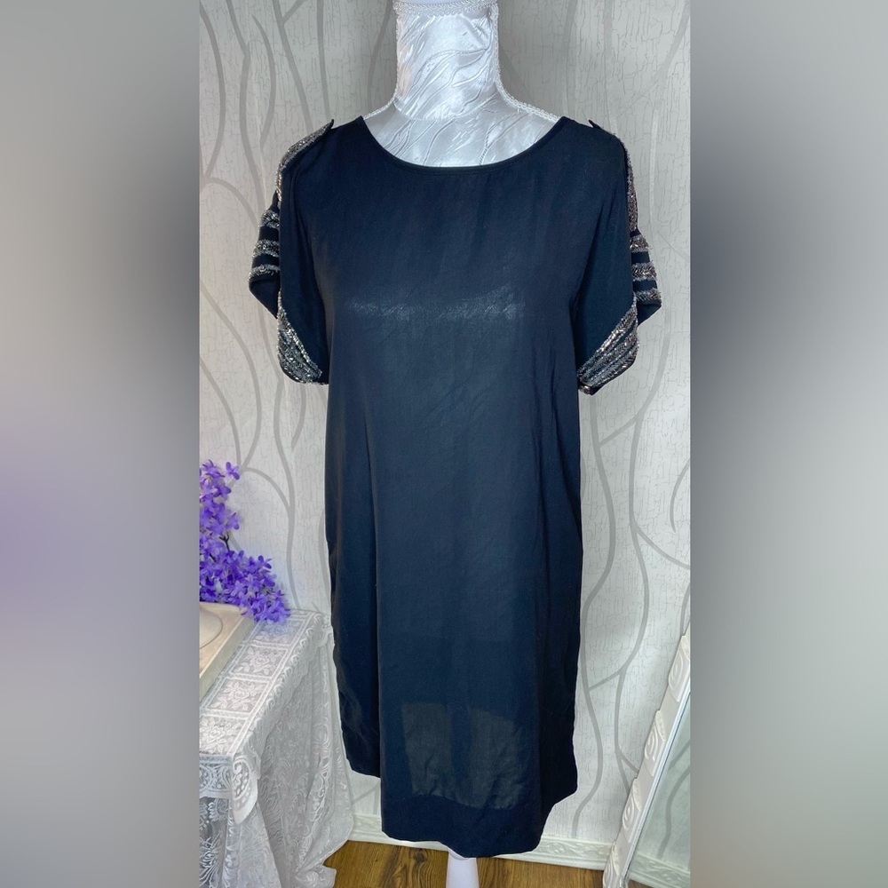 𝅺🌷 Vero Moda 🌷 Black Sheer Sparkly Jewelled Shoulder & Sleeve Detail Tunic Dress